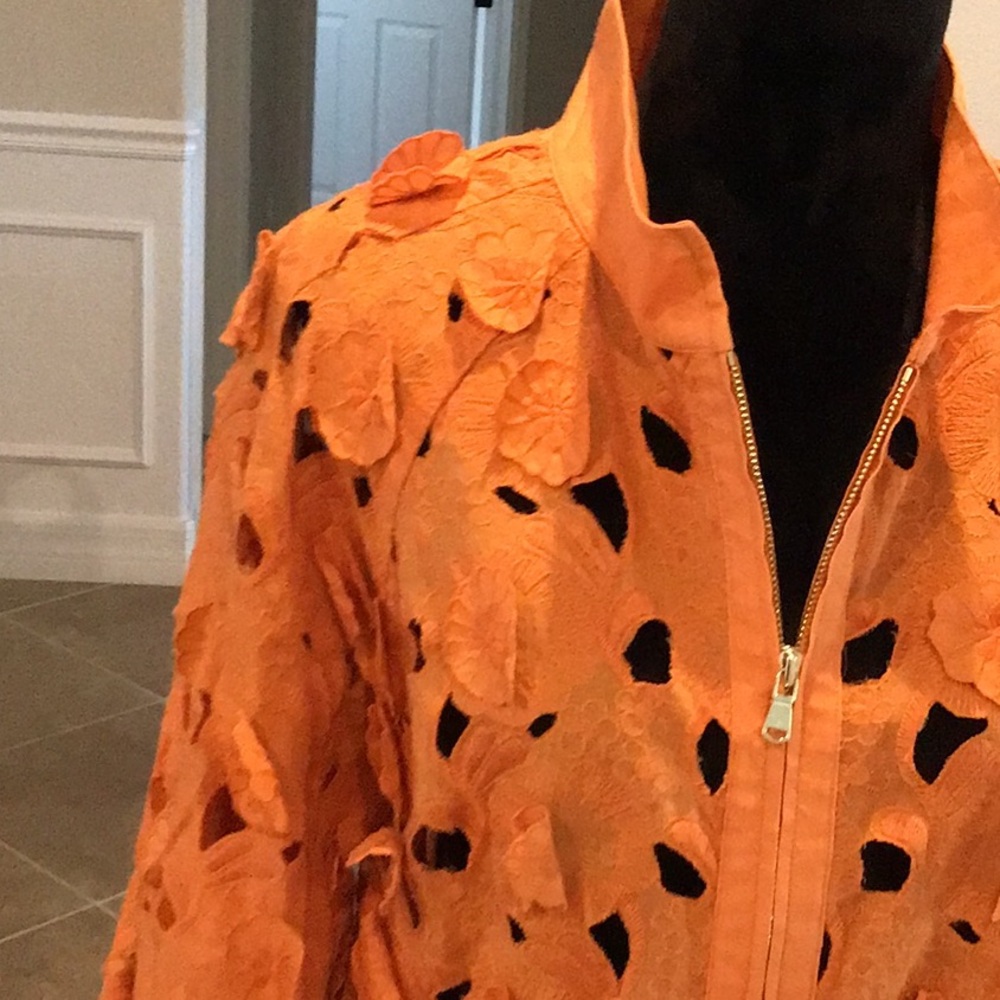 per se zip front half sleeve cutout/applique jacket, orange, size 12 - Picture 5 of 9